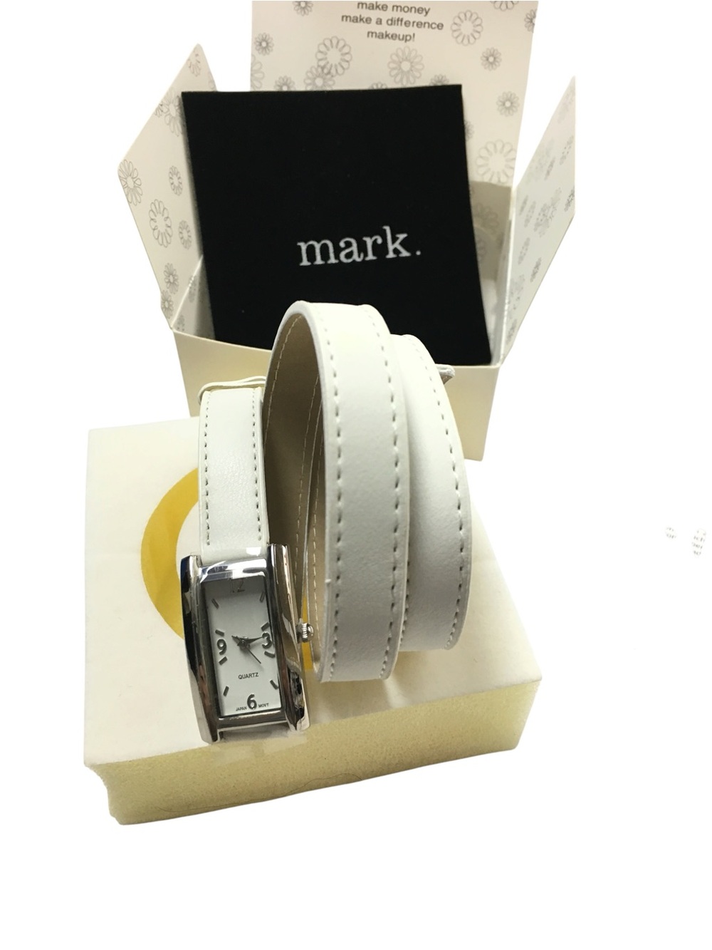 mark. Skinny Wrap Watch Faux Leather Silvertone Rectangle Face Avon 2004 RARE